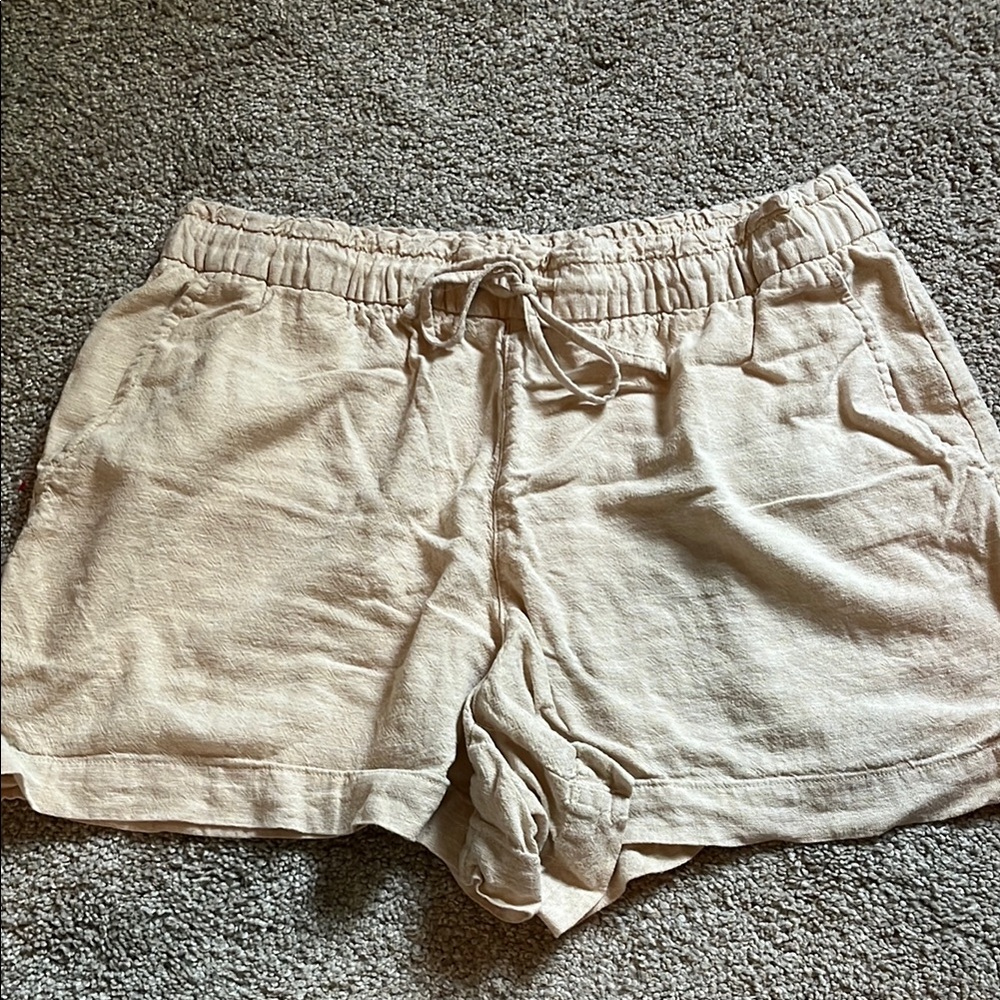 GAP Tan Linen Blend Shorts Relaxed Fit Elastic Waist